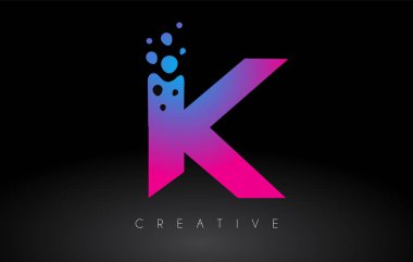 K Noktaları Harf Logosu Tasarımı Yaratıcı Sanatsal Kabarcık Kesimi Mavi Mor Renk Vektörü