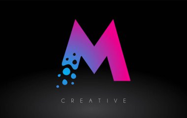 M Noktaları Harf Logosu Tasarımı Yaratıcı Sanatsal Kabarcık Kesimi Mavi Mor Renk Vektörü