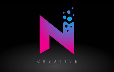N Noktaları Harf Logosu Tasarımı Yaratıcı Sanatsal Kabarcık Kesimi Mavi Mor Renk Vektörü