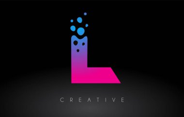 L Noktaları Harf Logosu Tasarımı Yaratıcı Sanatsal Kabarcık Kesimi Mavi Mor Renk Vektörü