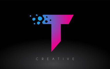T Noktaları Harf Logosu Tasarımı Yaratıcı Sanatsal Kabarcık Kesimi Mavi Mor Renk Vektörü
