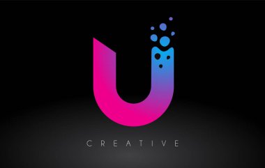 U Noktaları Harf Logosu Tasarımı Yaratıcı Sanatsal Kabarcık Kesimi Mavi Mor Renk Vektörü