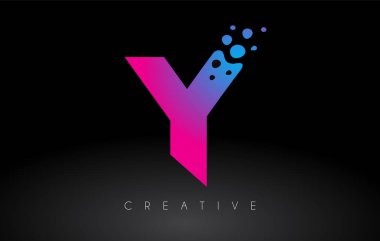 Y Noktaları Harf Logosu Tasarımı Yaratıcı Sanatsal Kabarcık Kesimi Mavi Mor Renk Vektörü