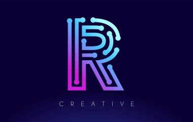 R Tech Letter logosu Bağlı Teknoloji Noktaları Konsepti 