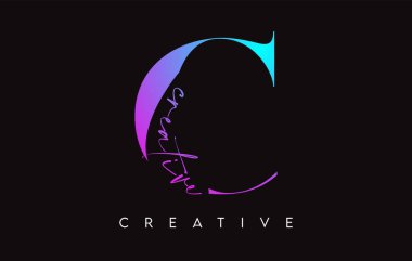 Yaratıcı Kesim ve Mor Mavi Renk Vektörü Serif Yazı Tipi ile C Harfi Tasarımı