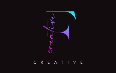 Yaratıcı Kesimli F Harfi Tasarımı ve Mor Mavi Renk Vektörü Serif Yazı Tipi
