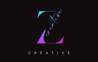 Yaratıcı Kesimli Z Harf Tasarımı ve Mor Mavi Renk Vektörü Serif Yazıtipi
