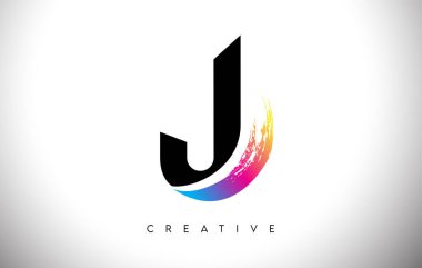 J Fırça Darbesi Sanatsal Harf Logosu Tasarımı Yaratıcı Modern Görünüm Vektörü ve Canlı Renkler