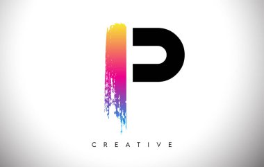 P Fırça Darbesi Sanatsal Harf Logosu Tasarımı Yaratıcı Modern Görünüm Vektörü ve Canlı Renkler
