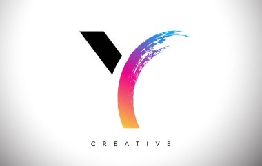 Y Fırça Darbesi Sanatsal Harf Logosu Tasarımı Yaratıcı Modern Görünüm Vektörü ve Canlı Renkler