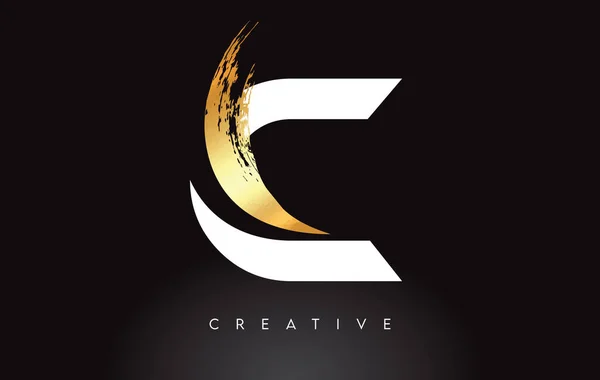 Golden Letter Logo Brush Stroke Artistic Look Black Background Vector — 스톡 벡터