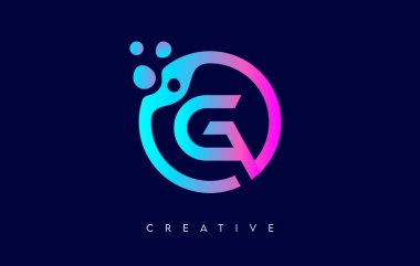 Mor Neon Renk Vektöründe Dairesel Şekil içinde Noktalar ve Kabarcıklar içeren G harfi logosu