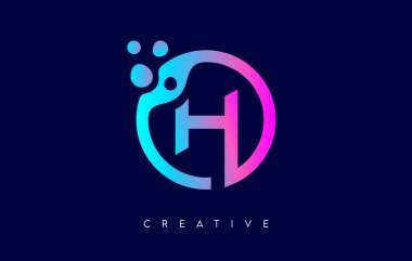 Mor Neon Renk Vektöründe Dairesel Şekil İçinde Noktalar ve Kabarcıklar içeren H harfi logosu