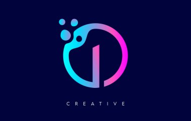 Mor Neon Renk Vektöründe Çembersel Şekil İçinde Noktalar ve Kabarcıklar Olan Birinci Logo