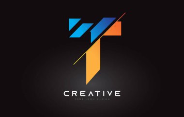 Sliced Letter T Logo Icon Design with Blue and Orange Colors and Cut Slices
