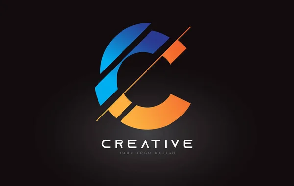 Sliced Letter Logo Icon Design Blue Orange Colors Cut Slices — Image vectorielle