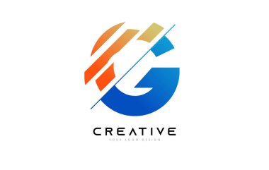 Dilimlenmiş G Harfi Logo Simgesi Tasarımı Mavi ve Turuncu Renkler ve Kesim Dilimleri