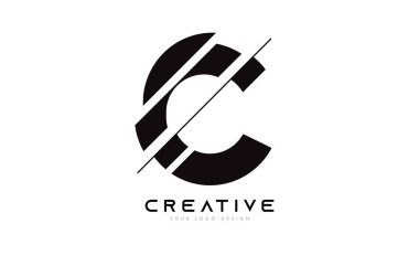 Sliced Letter C Logo Icon Design with Black and White Colors and Cut Slices