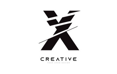 Dilimlenmiş X Harfi Logo Simgesi Tasarımı Siyah ve Beyaz Renkli ve Kesik Dilimli