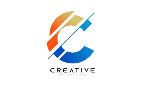 Sliced Letter Logo Icon Design Blue Orange Colors Cut Slices — Vector de stock