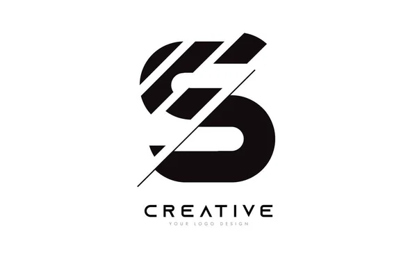 Sliced Letter Logo Icon Design Black White Colors Cut Slices — стоковий вектор