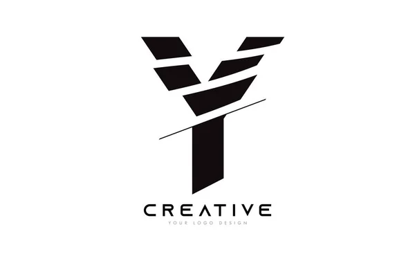 Sliced Letter Logo Icon Design Black White Colors Cut Slices — Stok Vektör