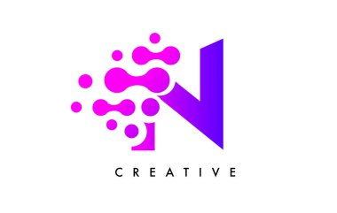 Bubbles Dots Harf N Logo Tasarımı. Mavi Baloncuklu ve Dairesel Noktalı Yaratıcı Harf Simgesi Vektörü