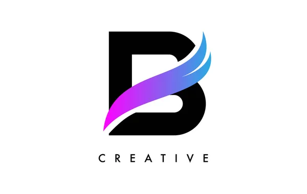 Letra Logo Icon Design Com Swoosh Roxo Criativo Curvo Corte — Vetor de Stock