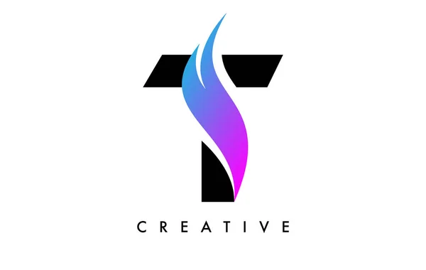 Carta Logo Icon Design Com Swoosh Roxo Criativo Curvo Corte — Vetor de Stock
