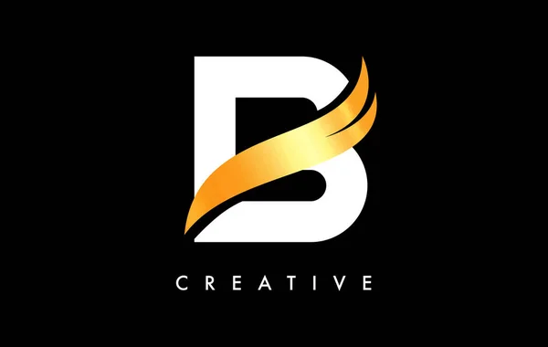 Letter Logo Icon Design Golden Swoosh Creative Curved Cut Shape — Διανυσματικό Αρχείο