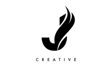J Harfi Logo Simgesi Tasarımı Swoosh ve Yaratıcı Eğri Kesim Vektörü