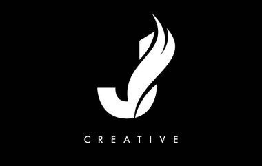 J Harfi Logo Simgesi Tasarımı Swoosh ve Yaratıcı Eğri Kesim Vektörü