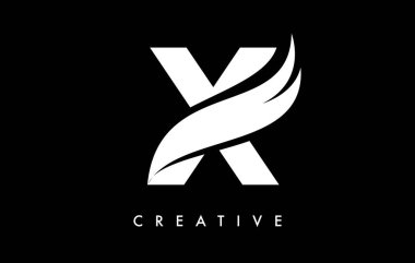 X Harfi Logo Simgesi Tasarımı Swoosh ve Yaratıcı Eğri Kesim Vektörü
