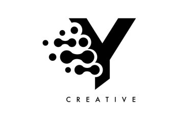 Siyah Arkaplan Vektöründe Siyah ve Beyaz Renkli Y Noktaları Logosu Tasarımı