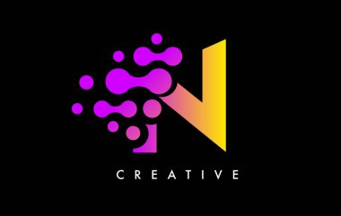Siyah Arkaplan Vektöründe Mor Sarı Renkli Harf N Noktaları Logo Tasarımı