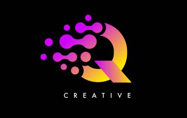 Siyah Arkaplan Vektöründe Mor Sarı Renkli Q Noktaları Logo Tasarımı