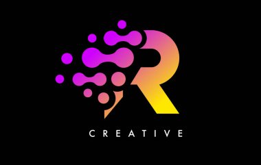 Siyah Arkaplan Vektöründe Mor Sarı Renkli R Noktaları Logo Tasarımı
