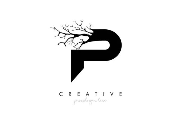 Logotipo Diseño Letra Con Rama Árbol Creativo Letra Árbol Icono — Archivo Imágenes Vectoriales