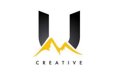 U Letter Dağı logosu. Dağ Tepeleri Şekil Vektörü İllüstrasyonlu U harfi 