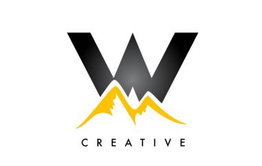 W Harfi Dağ Logosu. Dağ Tepeleri Şekil Vektörü İllüstrasyonlu W Harfi 
