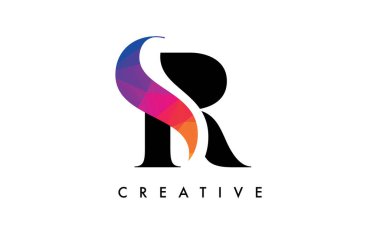 SR Letter Design with Creative Cut and Colorful Rainbow Texture