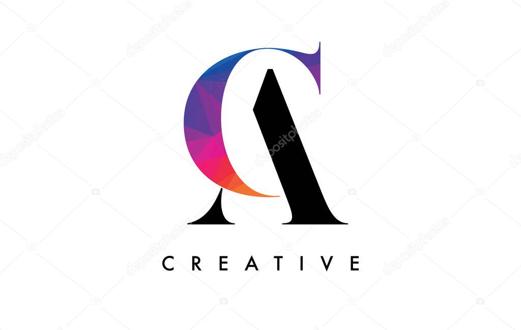 CA Letter Design with Creative Cut and Colorful Rainbow Texture