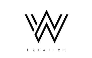 Siyah ve Beyaz Çizgiler ve Minimalist Tasarım Vektörlü W Harfi Logosu Monogramı