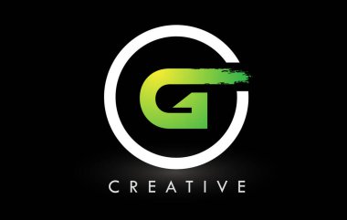 G Yeşil Beyaz Fırça Harf Logosu Tasarımı. Yaratıcı Fırça Harfleri Simgesi logosu.