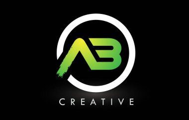 AB Yeşil Beyaz Fırça Harf Logosu Tasarımı. Yaratıcı Fırça Harfleri Simgesi logosu.