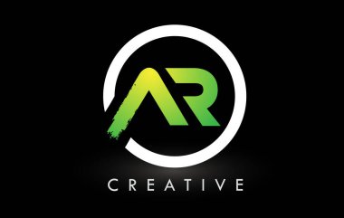 AR Yeşil Beyaz Fırça Harf Logosu Tasarımı. Yaratıcı Fırça Harfleri Simgesi logosu.