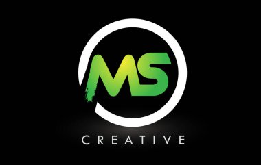 MS Green White Brush Letter Logo Design. Creative Brushed Letters Icon Logo.