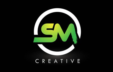 SM Yeşil Beyaz Fırça Harf Logosu Tasarımı. Yaratıcı Fırça Harfleri Simgesi logosu.