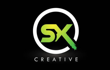 SX Yeşil Beyaz Fırça Harf Logosu Tasarımı. Yaratıcı Fırça Harfleri Simgesi logosu.