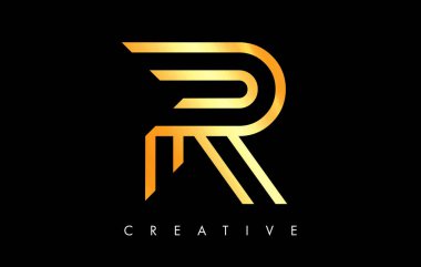 Altın Çizgiler ve Minimalist Tasarım Vektörlü R Harfi Logosu Monogramı